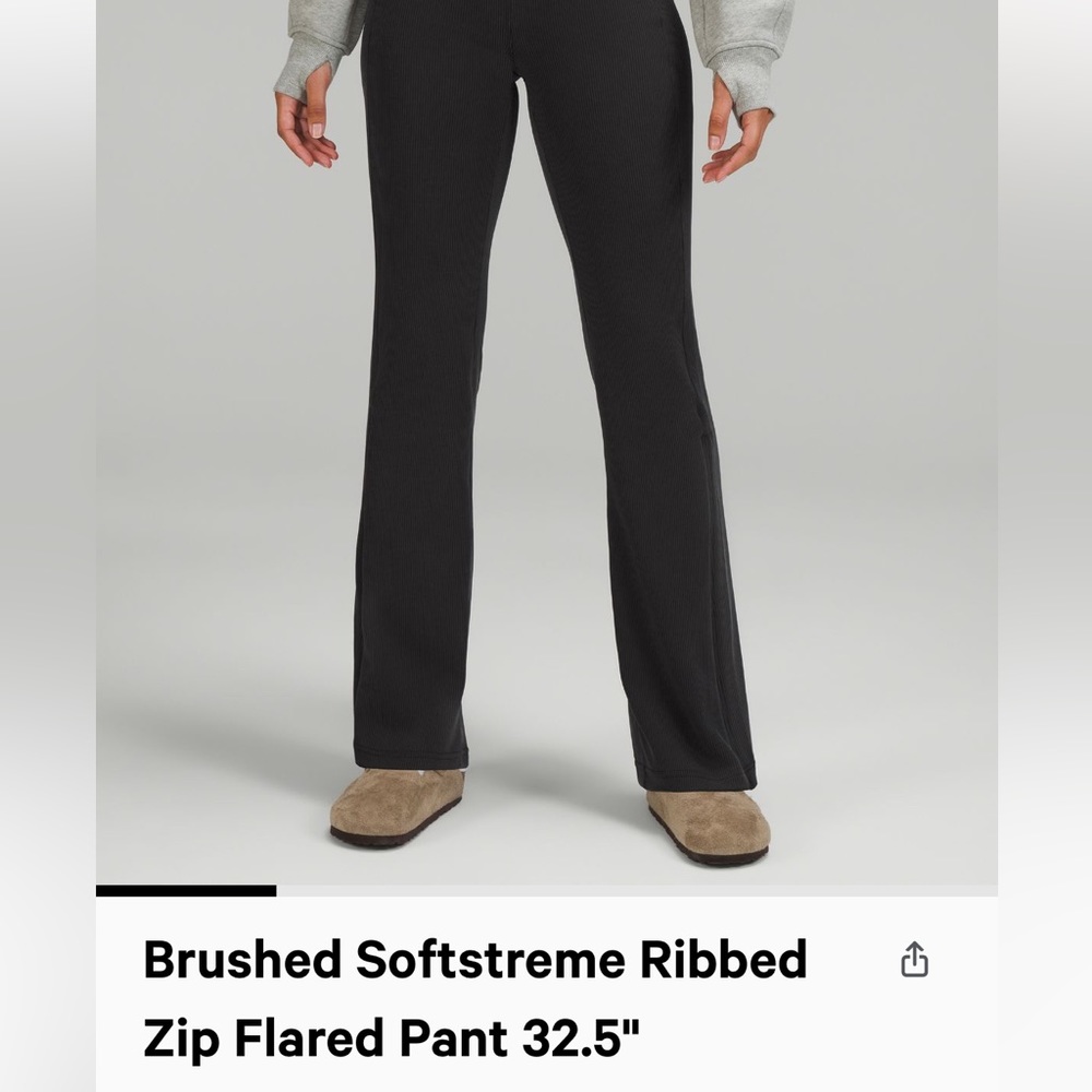 NWT lululemon Brushed Softstreme Ribbed Zip Flare Pants Black Size 0